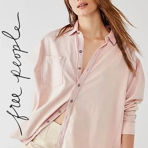NWT Free People We The Free Oxford Dreams Cotton Button Shirt Silverberry Medium